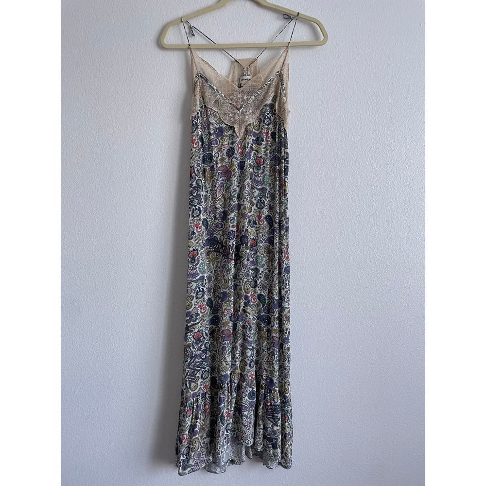 Zadig & Voltaire Revel Print Mandala Slip Dress XS Lace Paisley Maxi Bohemian